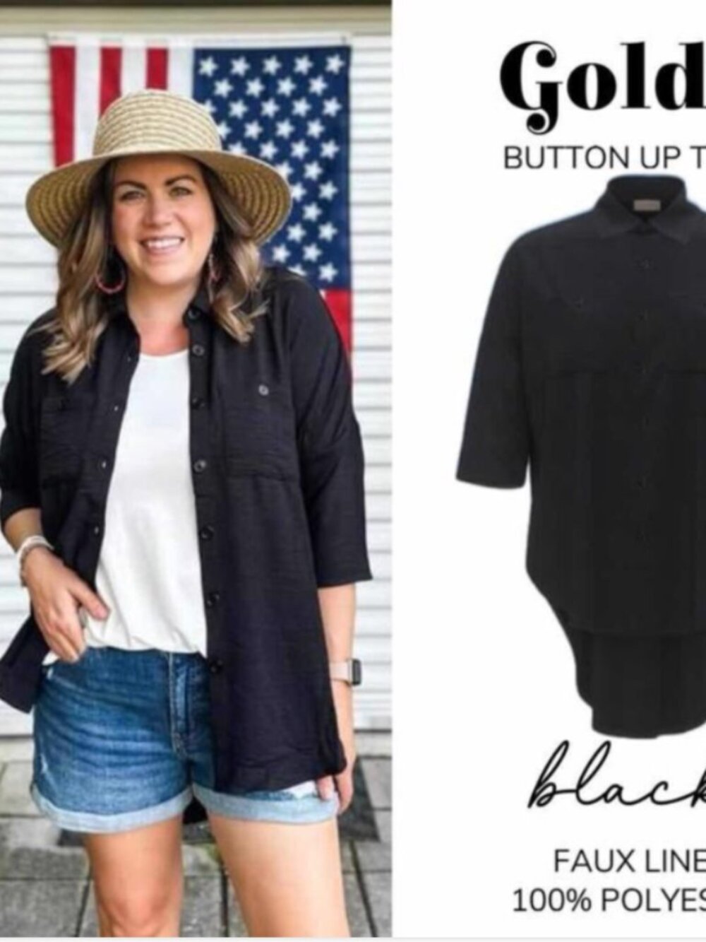 Lularoe Goldie Button Up Tunic Top Womens 3XL 3X Classic Black Shirt New